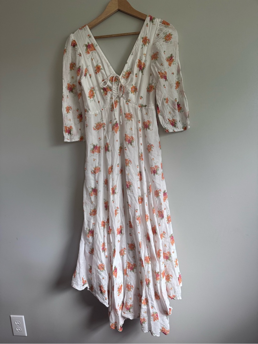 Free People Sea Glass Midi Dress  Women's Size 8 Floral Festival Boho Smocked